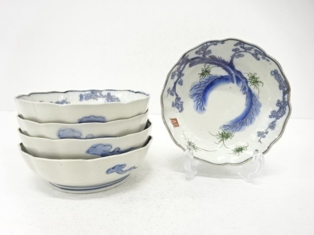 Ko-Imari, set of 5 plates, bamboo, pine, bamboo and plum